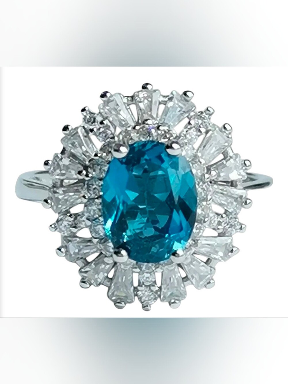Vintage London Blue Topaz & White Topaz Ring Sterling Silver Ring Size 7!